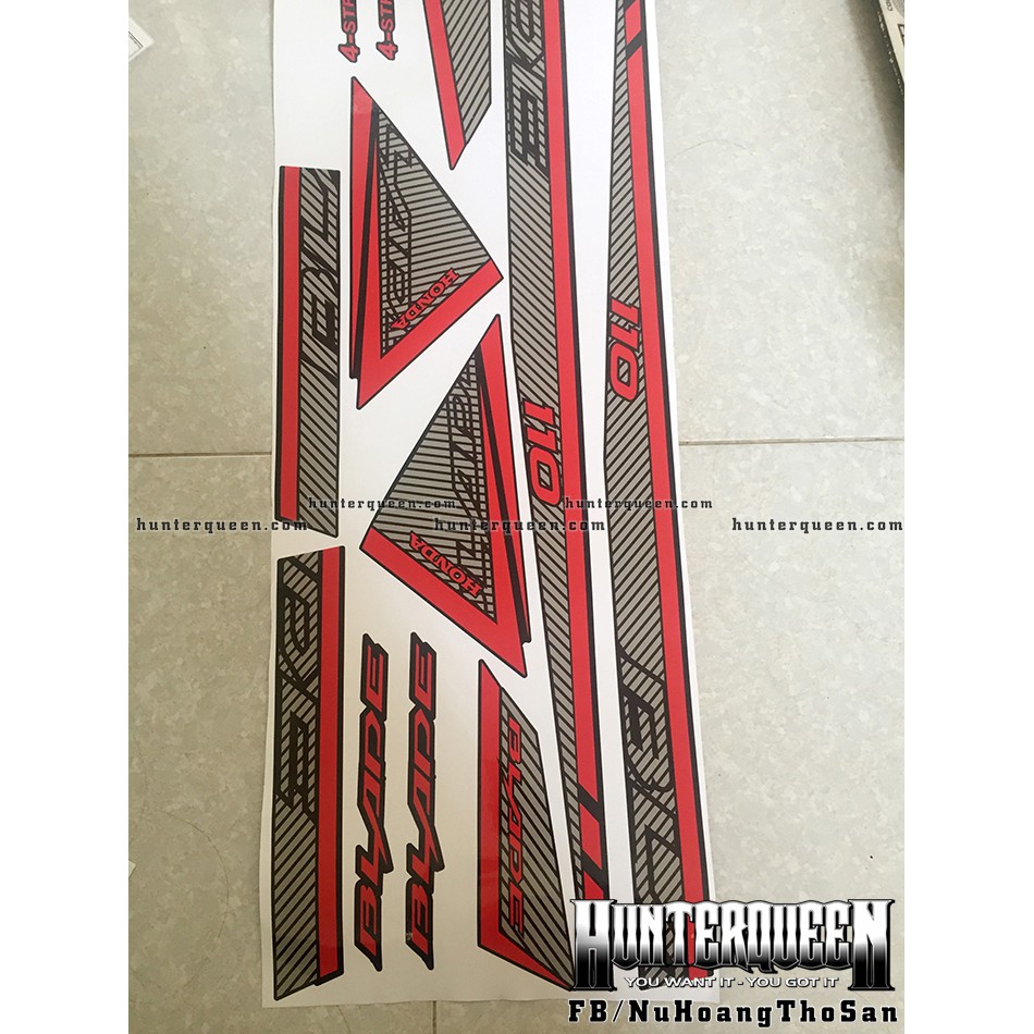 Tem rời Honda Wave Blade, dán xe đen, sọc đỏ xám. Decal tem chế đẹp, chất lượng. Sắc nét, bền màu