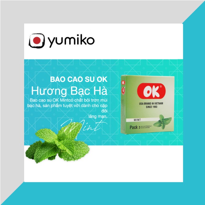 [Hộp 3c] Bao Cao Su OK Hương Thơm Bạc Hà Mát Lạnh