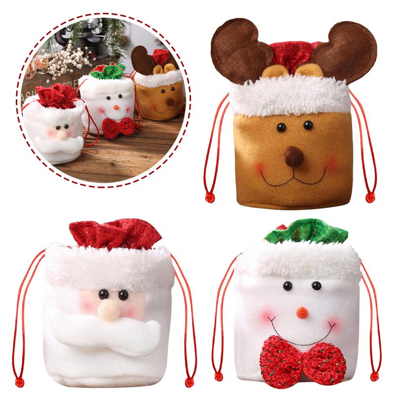 Túi dây rút đựng trái cây/quà tặng năm mới họa tiết ông già noel dễ thương cho bé