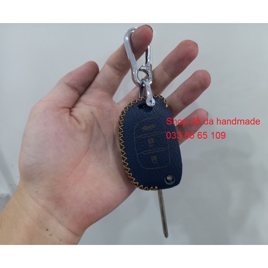 [Giá sỉ] Bao da chìa gập xe Hyundai I10, I20, I30, accent, tucson, santafe...bằng da bò (handmade), kèm tặng móc khóa