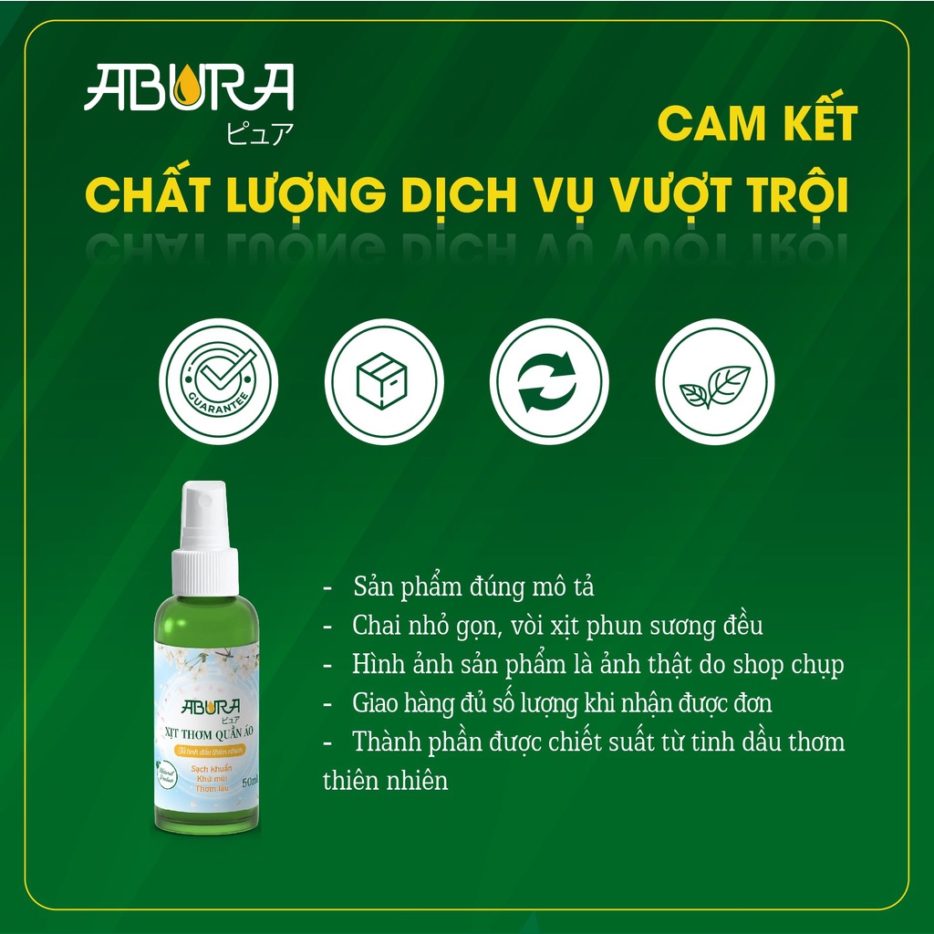 Chai xịt phun sương tinh dầu thơm quần áo 50ml ABURA bình nước sịt phun sương mini khử mùi vải quần áo trong tủ