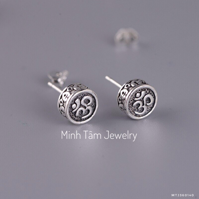 Bông tai bạc Thái chủng tự Om,Khuyên tai bạc chủng tự Omani-Minh Tâm Jewelry