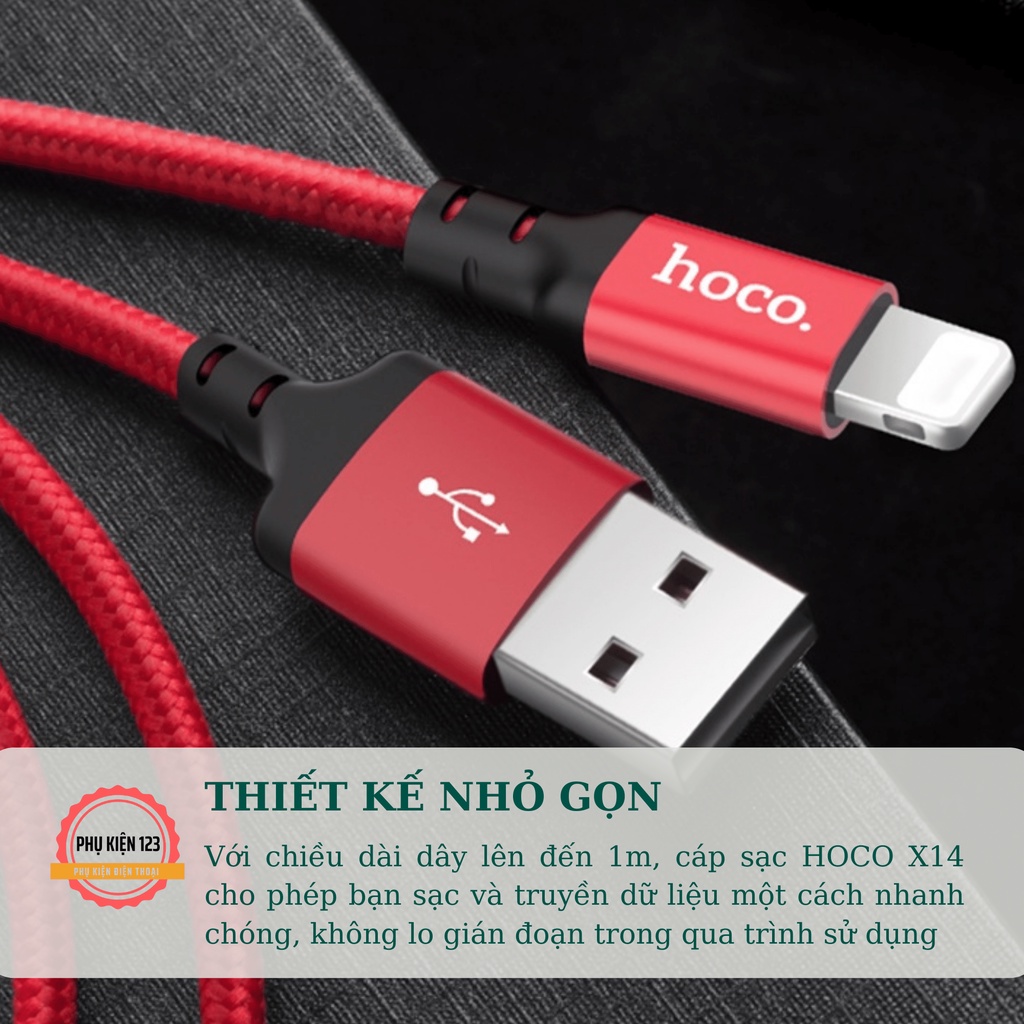 Dây sạc chính hãng Hoco X14 sạc nhanh hỗ trợ sạc cho điện thoại IP chiều dài 1m chất liệu dây dù chống đứt-Phụ Kiện 123