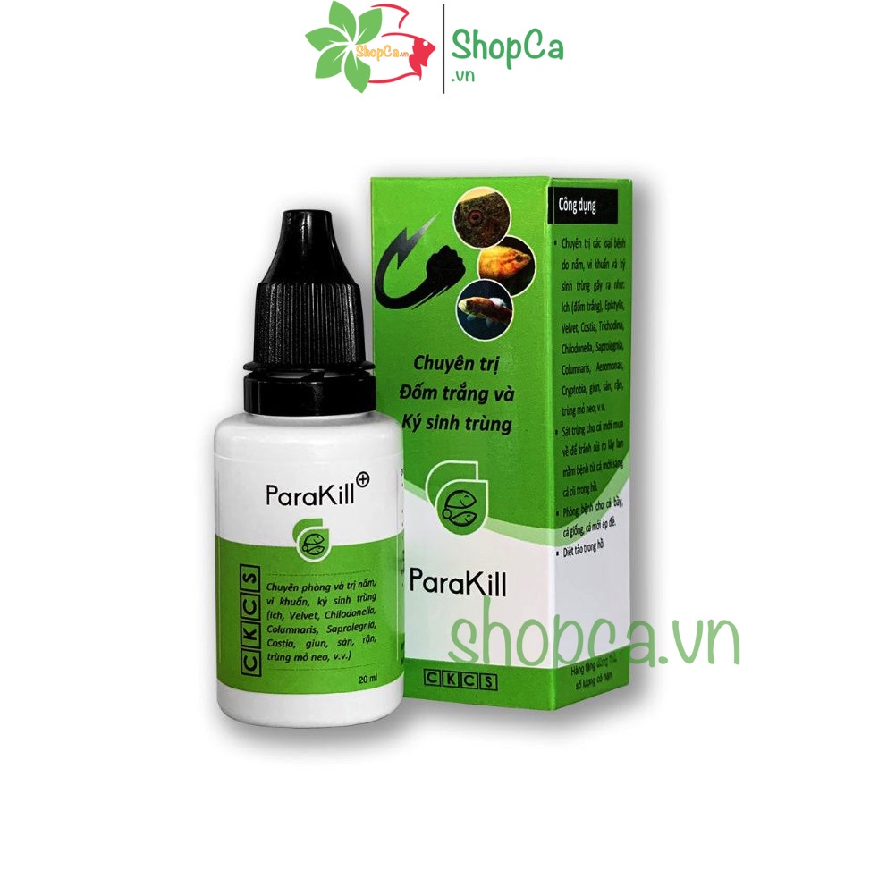 Parakill trị các loại bệnh do nấm, vi khuẩn và ký sinh trùng, khiến cho cá bị túm vây đuôi