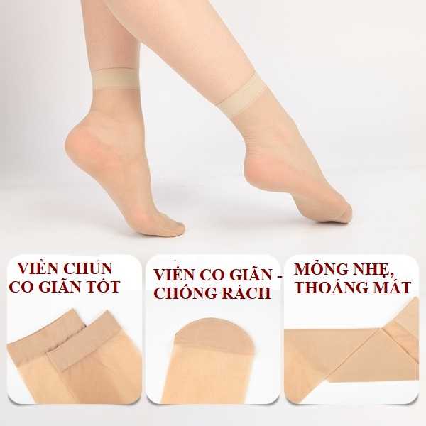 Combo 10 tất vớ da chân nữ mịn cổ ngắn siêu dai chống nắng không trơn trượt che khuyết điểm nhật cao cấp