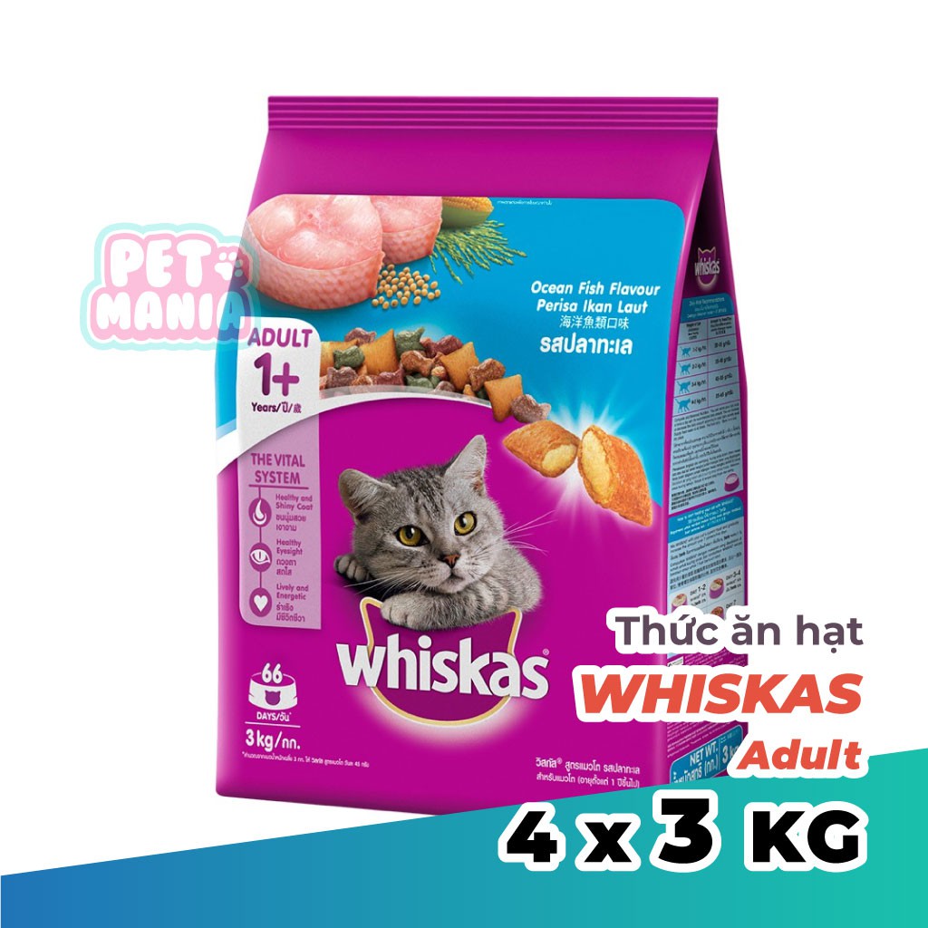 [NGUYÊN THÙNG] 4 gói hạt Whiskas Adult 3kg [12kg]