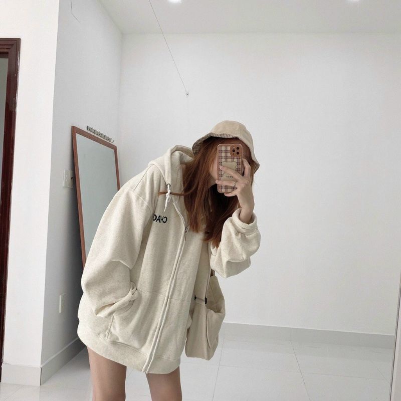 Áo khoác nữ có nón dây kéo form rộng cao cấp in chữ chống nóng chống lạnh, mẫu hoodie mới