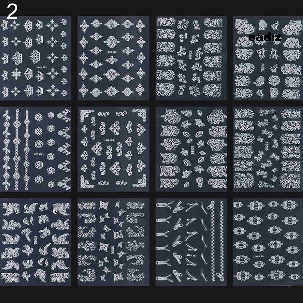 Bộ 12 Miếng Dán Trang Trí Móng Tay Hình Hoa Sang Trọng Cho Nữ