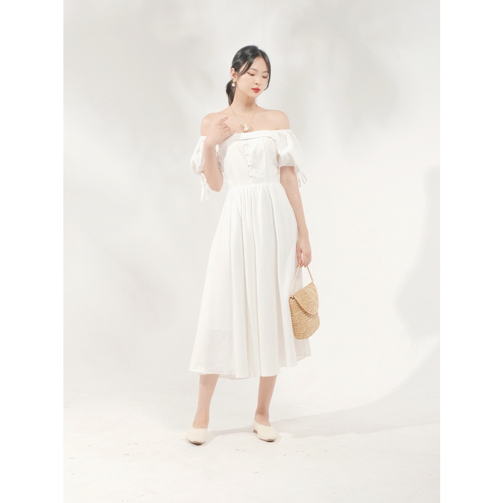 THE19CLUB - Váy linen trễ vai nơ tay 2 màu sắc - MAEVE DRESS