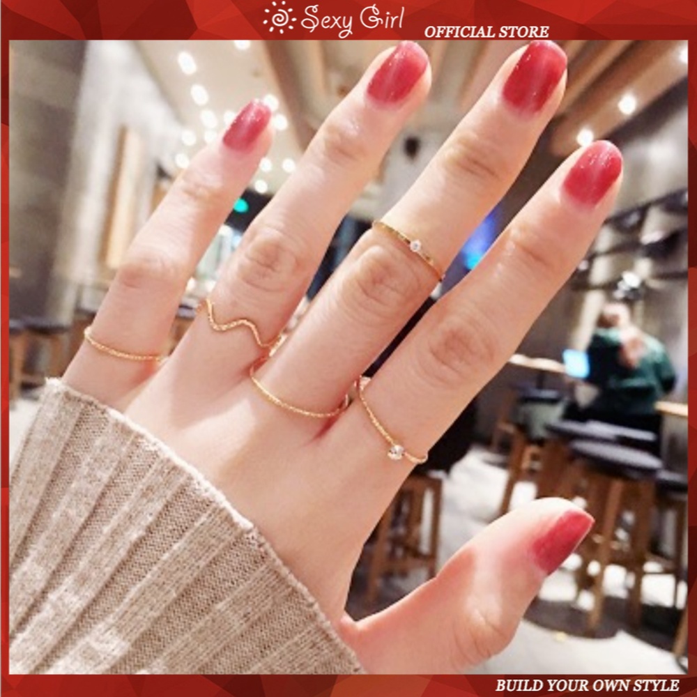 Set 5 Nhẫn Đeo Khớp Ngón Tay Phong Cách Hàn Quốc Dành Cho Nữ