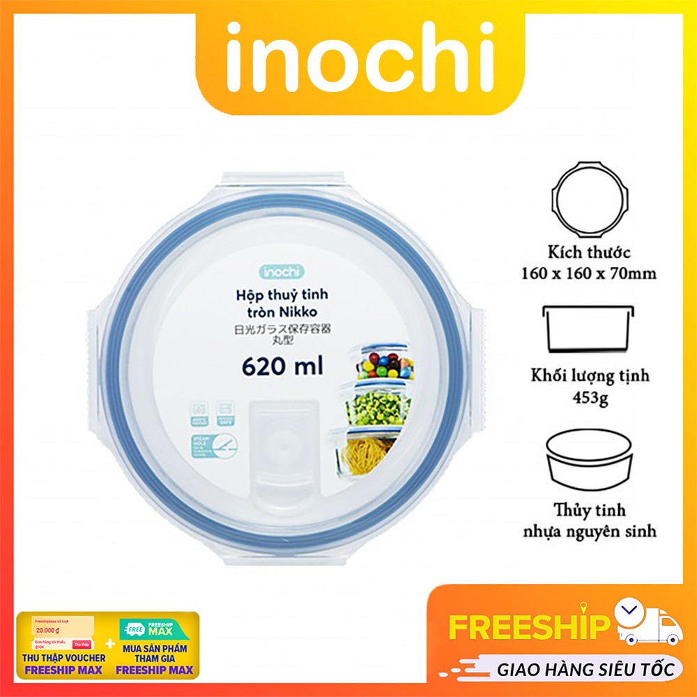 Hộp Đựng Thực Phẩm Thủy Tinh Tròn Inochi ( Bộ 3 Hộp), Lọ Thủy Tinh Tròn Đựng Thức ăn Có nắp,Công Nghệ Nhật Bản