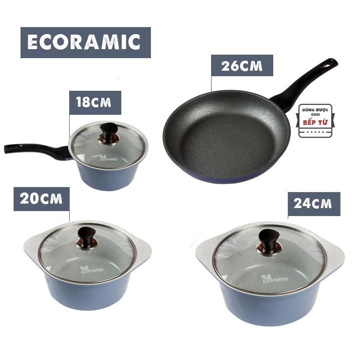 LK-ECORAMIC Combo bộ nồi đúc 18cm, 20cm, 24 cm và chảo cao cấp Hàn Quốc 26 cm dùng được bếp từ