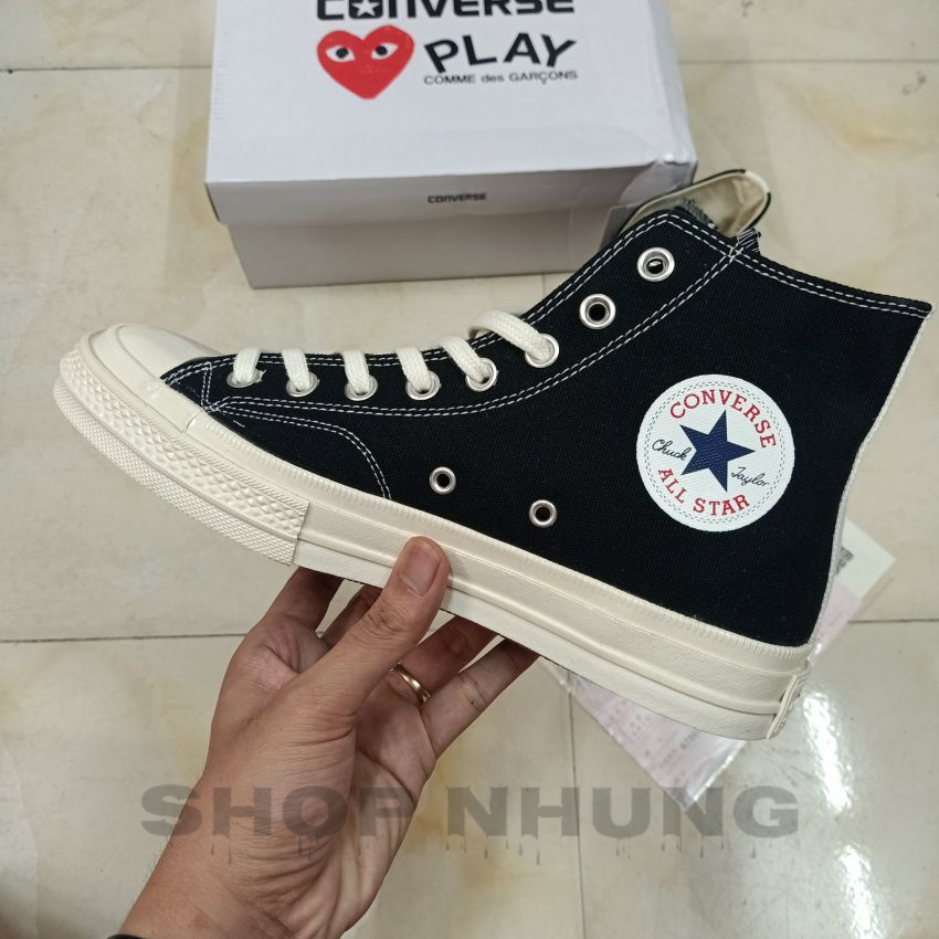 Giày converse nam nữ cdg chuck play tim màu đen cổ cao