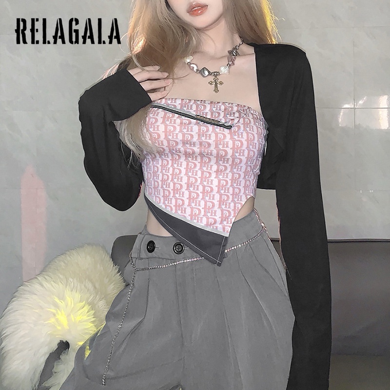 Áo Lửng Tay Dài Dáng Ôm In Họa Tiết Thời Trang Cho Nữ