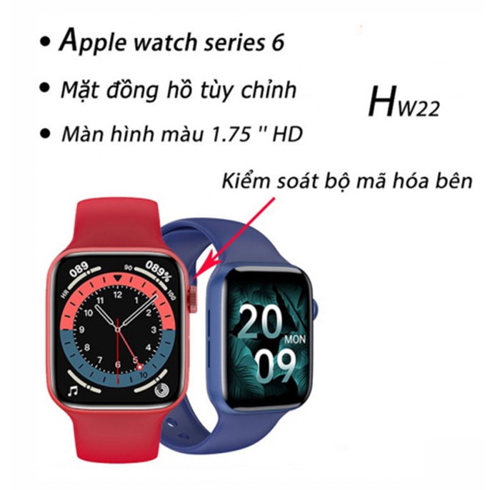 Đồng hồ thông minh HW22 (44mm) màn hình vuông 1.75 inches, pin 200 mAh, chống thấm nước, theo dõi sức khỏe