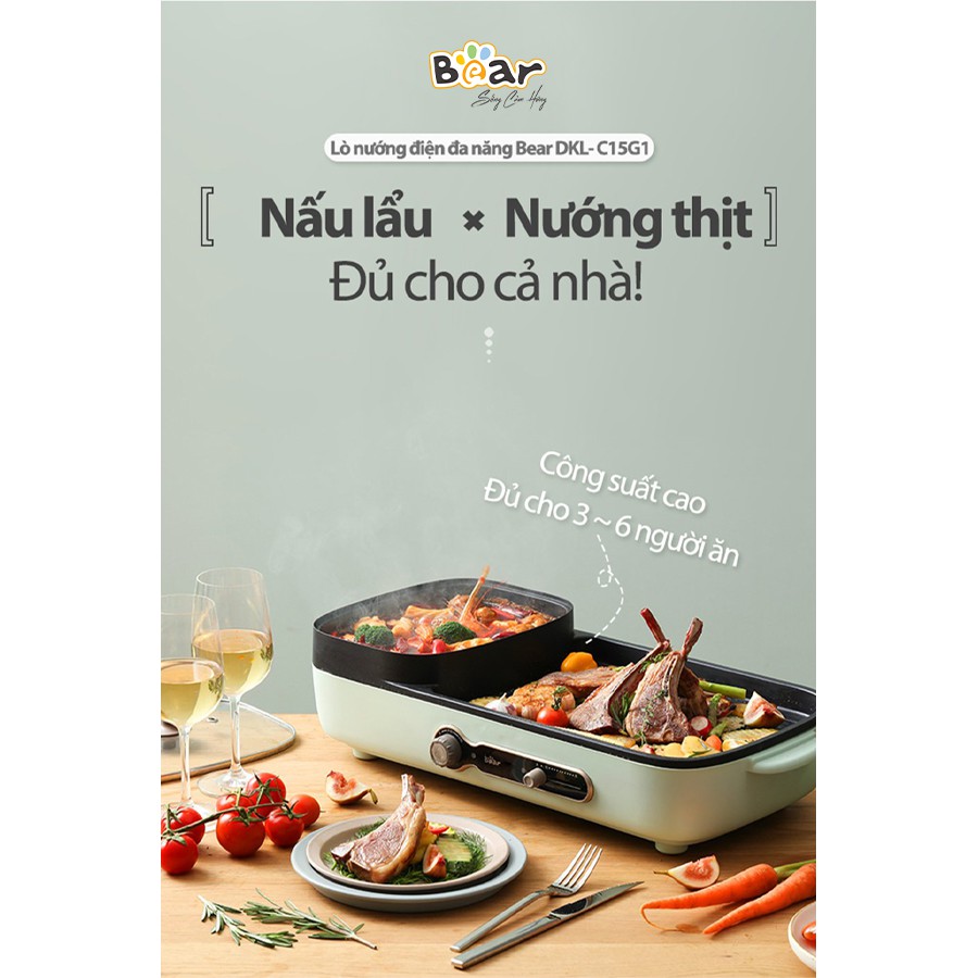 Nồi- Lẩu nướng Bear DKL-C15G1 - Bảo hành 18 tháng