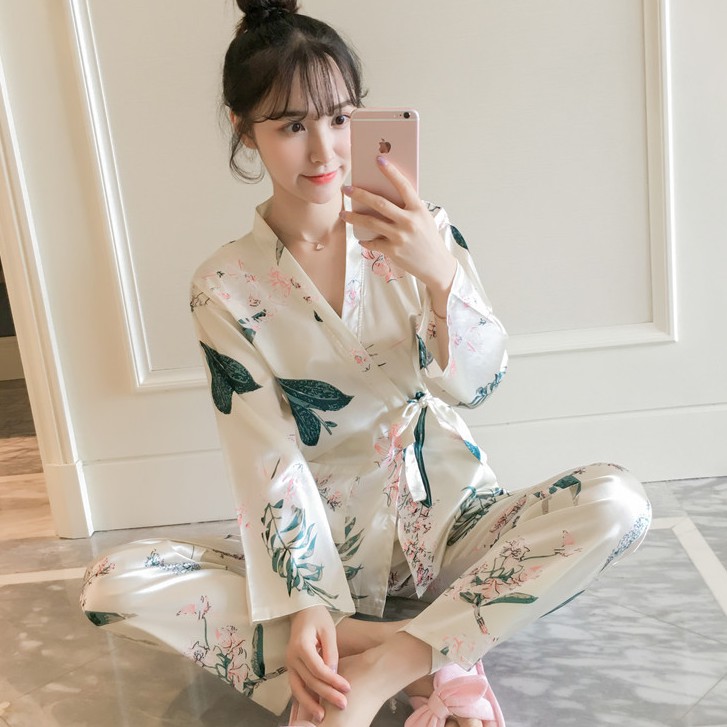 Kimono Nữ Lụa Thêu Dài ❄ Bộ Ngủ Dài Tay Xuân Hè ❄ BIGSIZE ❄ IVY207