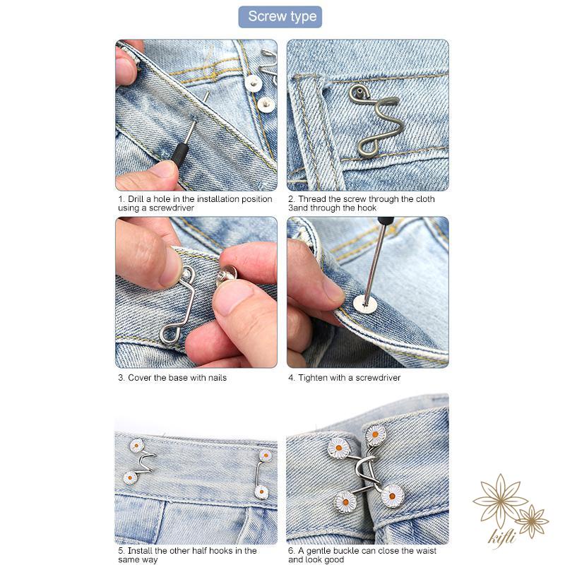 【Kifli】nút khóa thắt lưng quần jean bằng kim loại họa tiết hoa cúc có thể điều chỉnh