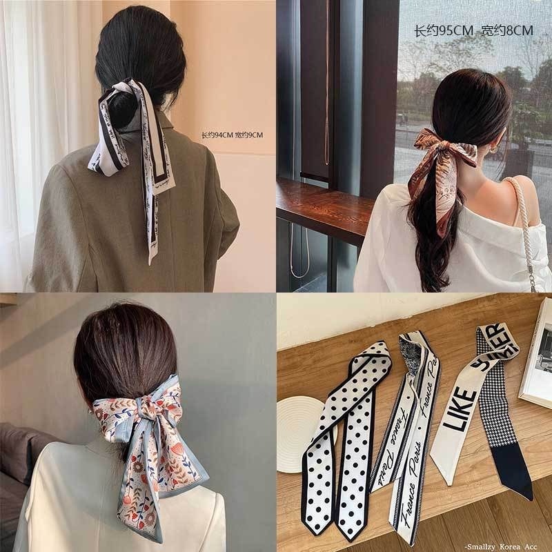 Dây buộc tóc ruy băng lụa họa tiết tùy chọn thời trang Hàn Quốc