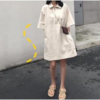 Váy xuông kaki be khoá cổ một màu