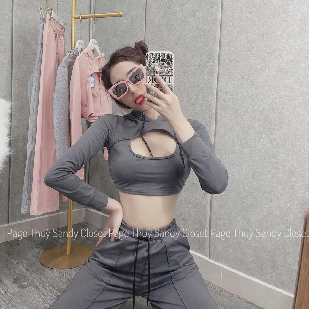 SET ÁO CROP KHOÉT NGỰC + QUẦN DÀI TT HÀNG NHẬP Ꮯɦấȶ Ꮮɨệʊ: thun dày dặn . Có 3 màu. Size dưới 55kg vừa