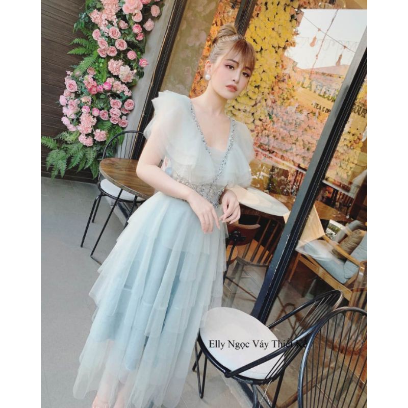 Đầm dư tiêc bèo vai tiểu thư tần maxxi kèm ảnh thât