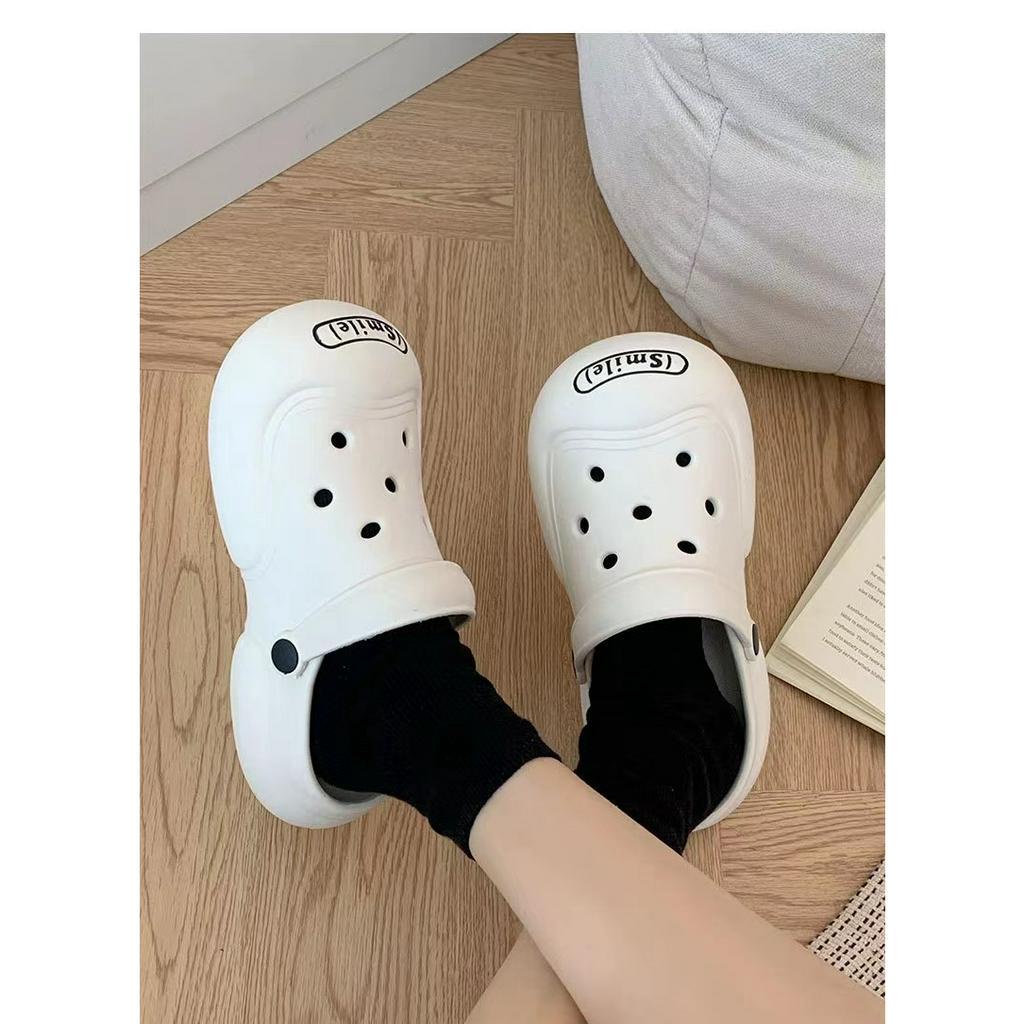 Dép Sandal Bít Mũi 5CM Đế Bánh Mì / Trắng / Đen Chống Trượt Thời Trang Mùa Hè 2023