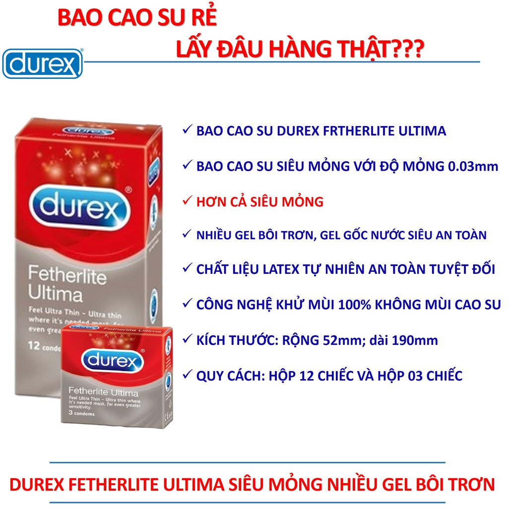 . [DUREX CHÍNH HÃNG] Hộp 12 Bao cao su Siêu mỏng Durex Fetherlite Ultima