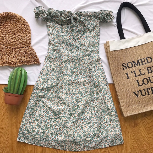 ĐẦM XINH HOẠ TIẾT HOA NHÍ TAYTAY DRESS - ĐẦM PHÍA SAU BO CHUN CÓ LÓT TRONG - ĐẦM THẮT NƠ TRƯỚC