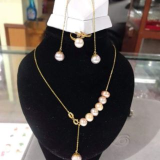 Bộ dây chuyền / bông tai trai nuôi