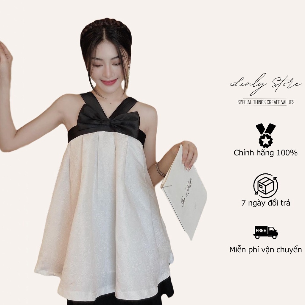 Áo kiểu nữ phối cổ nơ bánh bèo Linly Store A-PC2