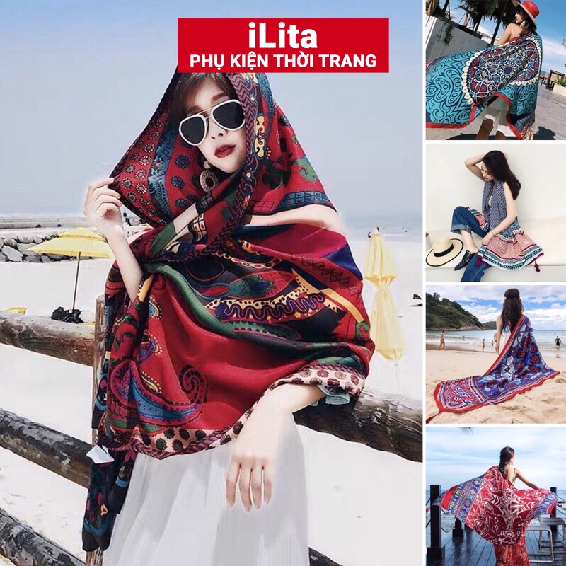 Khăn quàng choàng cổ thổ cẩm phong cách vintage boho nữ đẹp cao cấp đủ màu iLita