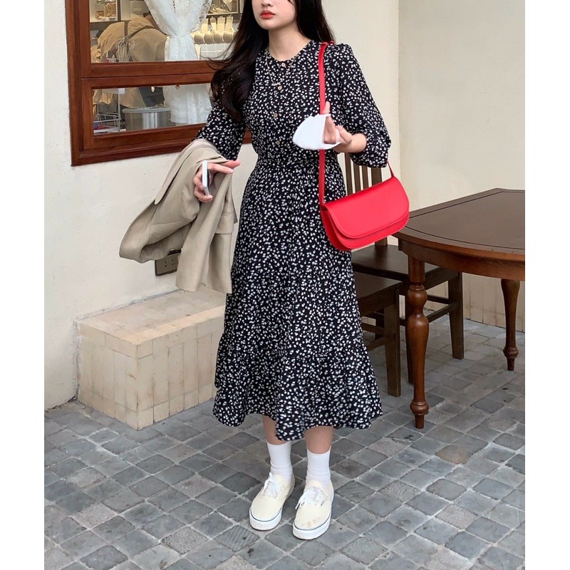 Anni Dress (váy hoa nhí) Momizi - váy dáng dài xoè tầng, có đai thắt eo | BigBuy360 - bigbuy360.vn