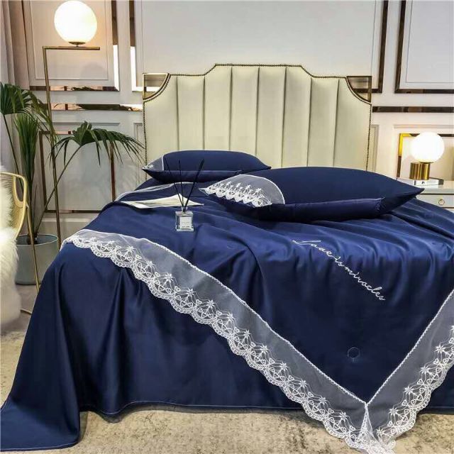 BỘ CHĂN GA GỐI TENCEL 80S LẠNH 4 MÓN( chăn trần bông)