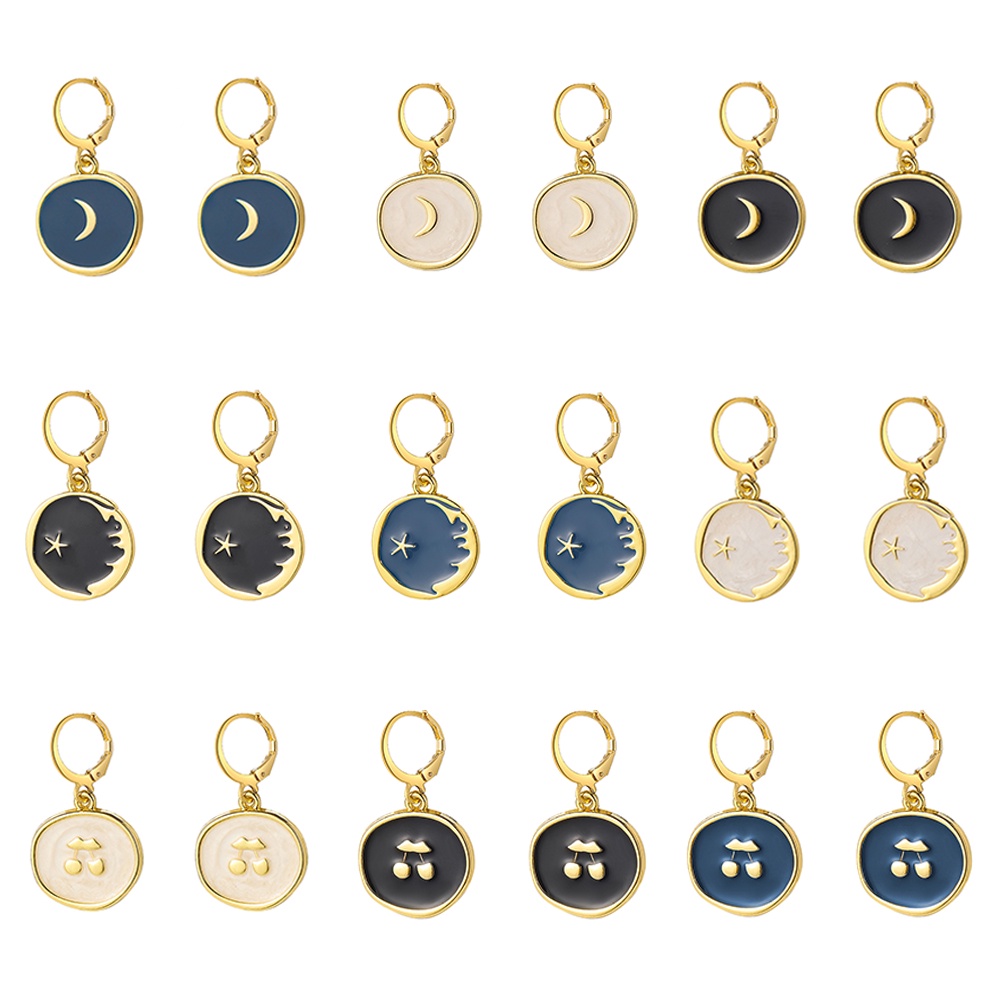 Bông tai hình tròn phối mặt trăng ngôi sao thời trang cho nữ