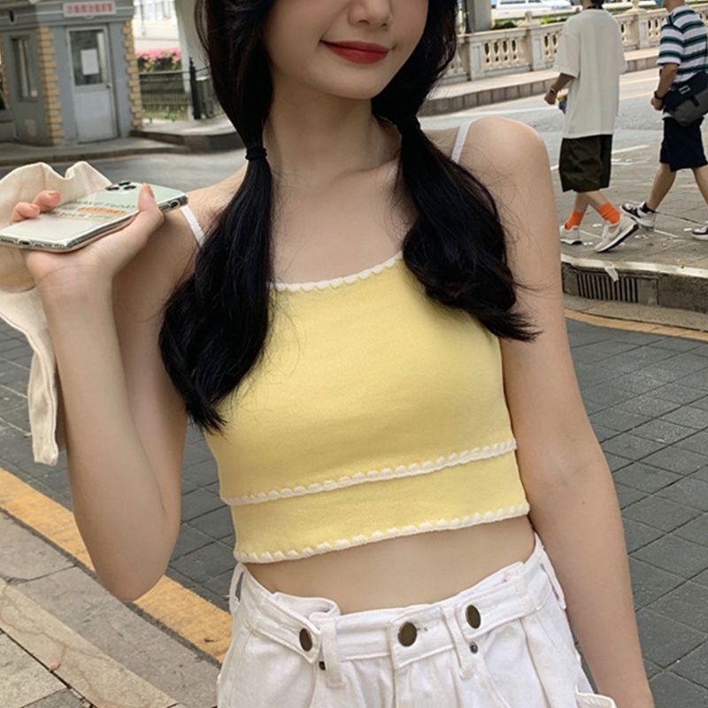 Áo Croptop Hai Dây Dệt Kim Thời Trang Đi Biển Mùa Hè Y2K Cho Bạn Gái