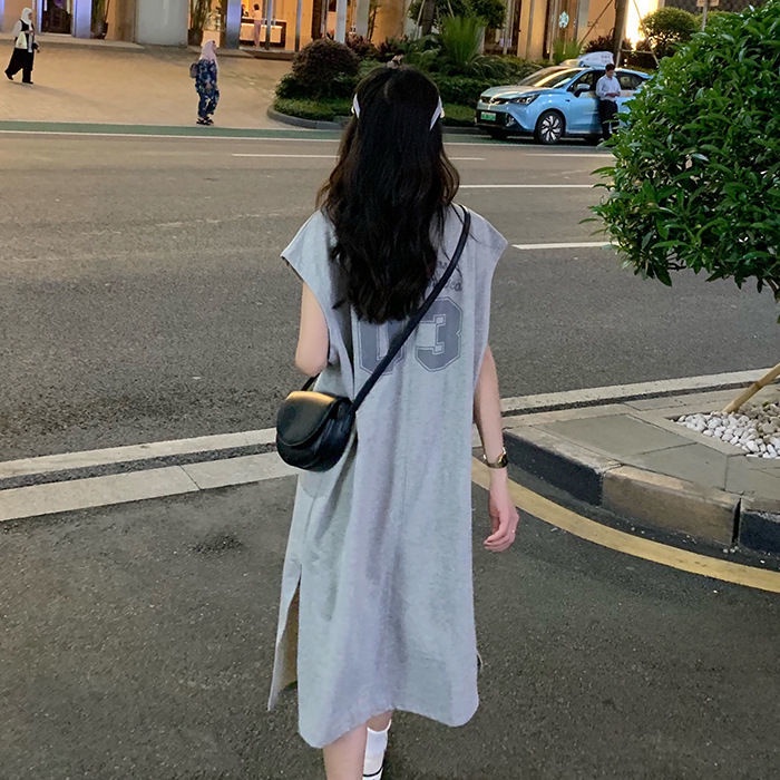 Jiashucheng Đầm Ngủ Dáng Rộng Dài Qua Gối Không Tay Xẻ Tà Mùa Hè Kích Thước Lớn Có Thể Đáng Loáng Cho Nữ