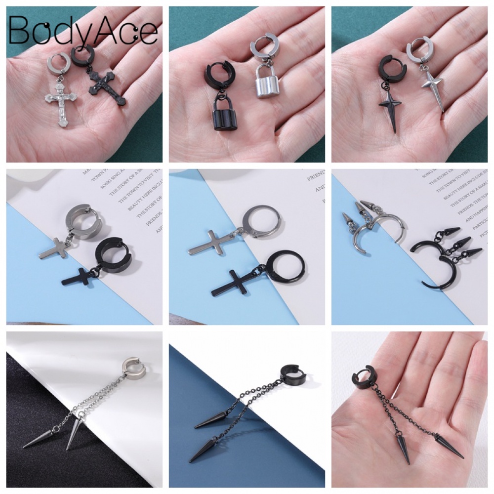 1 Khuyên Tai Hình Thánh Giá Bằng Thép Không Gỉ Phong Cách Gothic