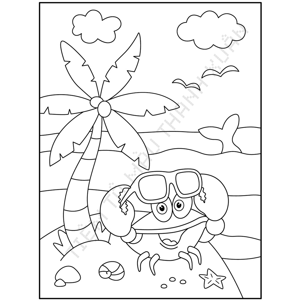 Set 20 Tờ Tranh Tô Màu Hình Cua Dễ Thương Cho Bé Size A5 Màu Sáp, Màu Chì - Tiệm Tô Màu Thanh Xuân