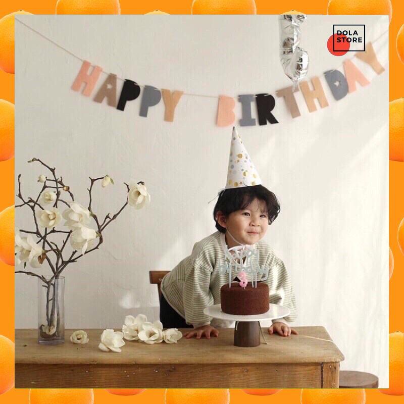 Dây chữ Happy Birthday, số tuổi vải dạ màu nâu tây trang trí sinh nhật phong cách Hàn Quốc