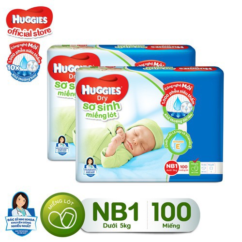 Tã Huggies lót. Cty phân phối. Size NB1- 100 miếng / NB2- 60 miếng / NB58/ S56