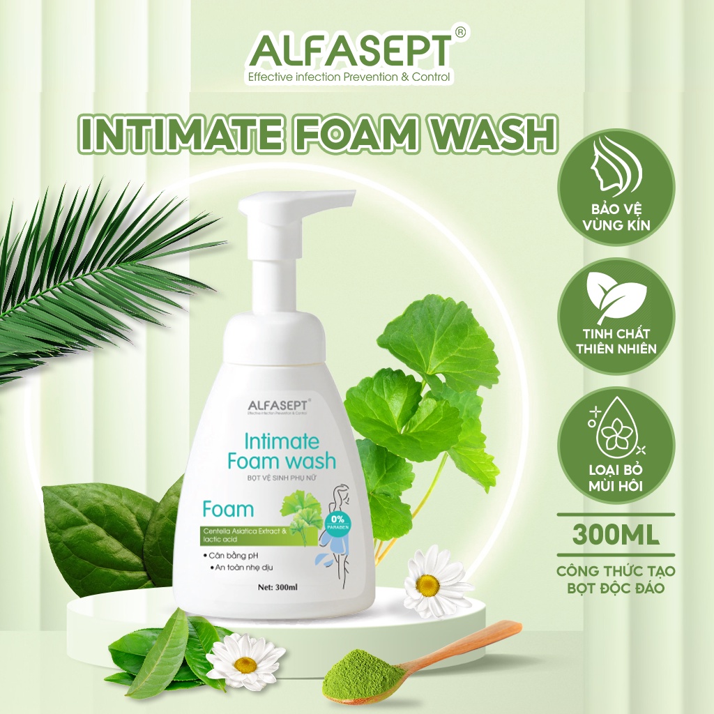 Bọt vệ sinh phụ nữ AFLFASEPT Intimate Foam Wash, Chiết xuất trà xanh kết hợp với vitamin E  cho cảm giác tươi mát