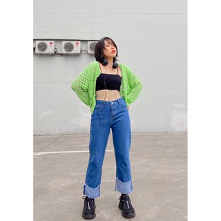Quần jeans gấp lai ống suông