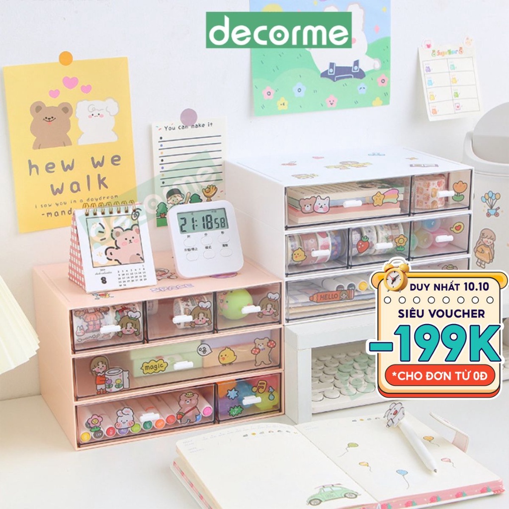Tủ decor bàn học DecorMe kệ đựng bút trong suốt có thể xếp chồng lên nhau thành tủ mini trang trí bàn học