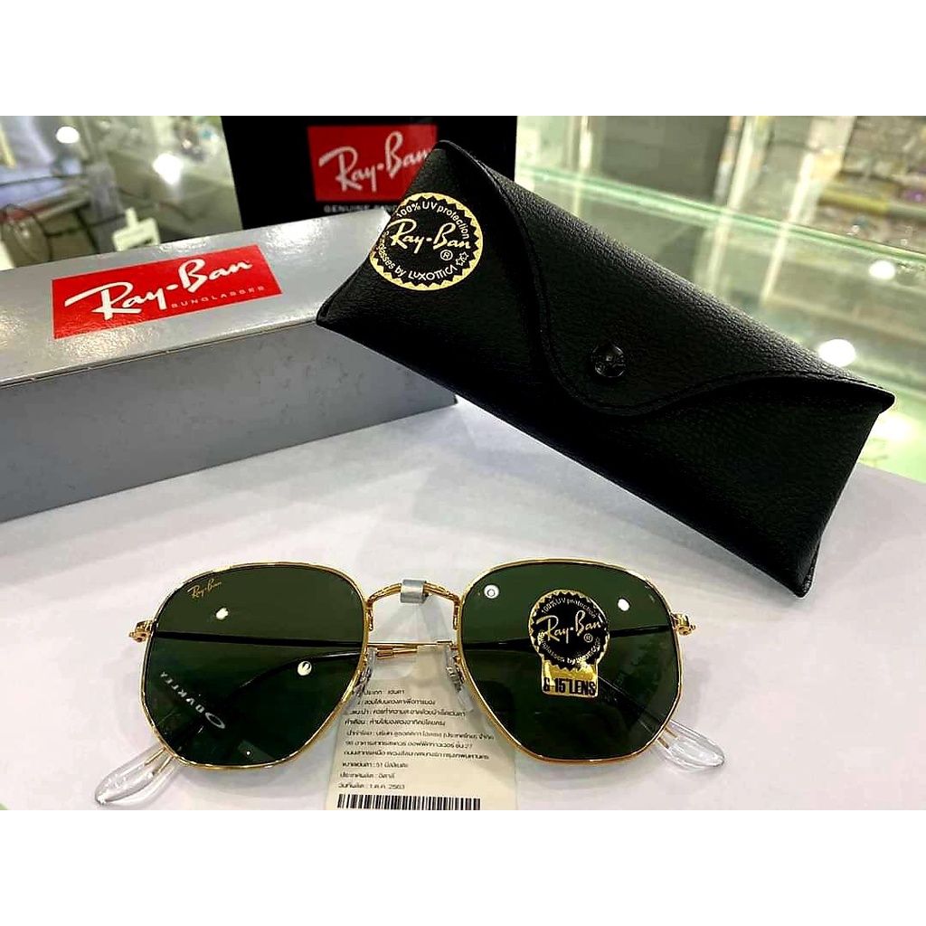 Kính mát chính hãng RayBan Hexagonal Legend Gold Green Classic G-15 Unisex Sunglasses RB3548 919631 54