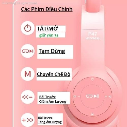 Tai Nghe Chụp Tai Bluetooth P47 Mèo Rễ Thương Pin Trâu Không Dây Có Mic Có Thẻ Nhớ Âm Bass Cực Chất TV8 LTV_BOX