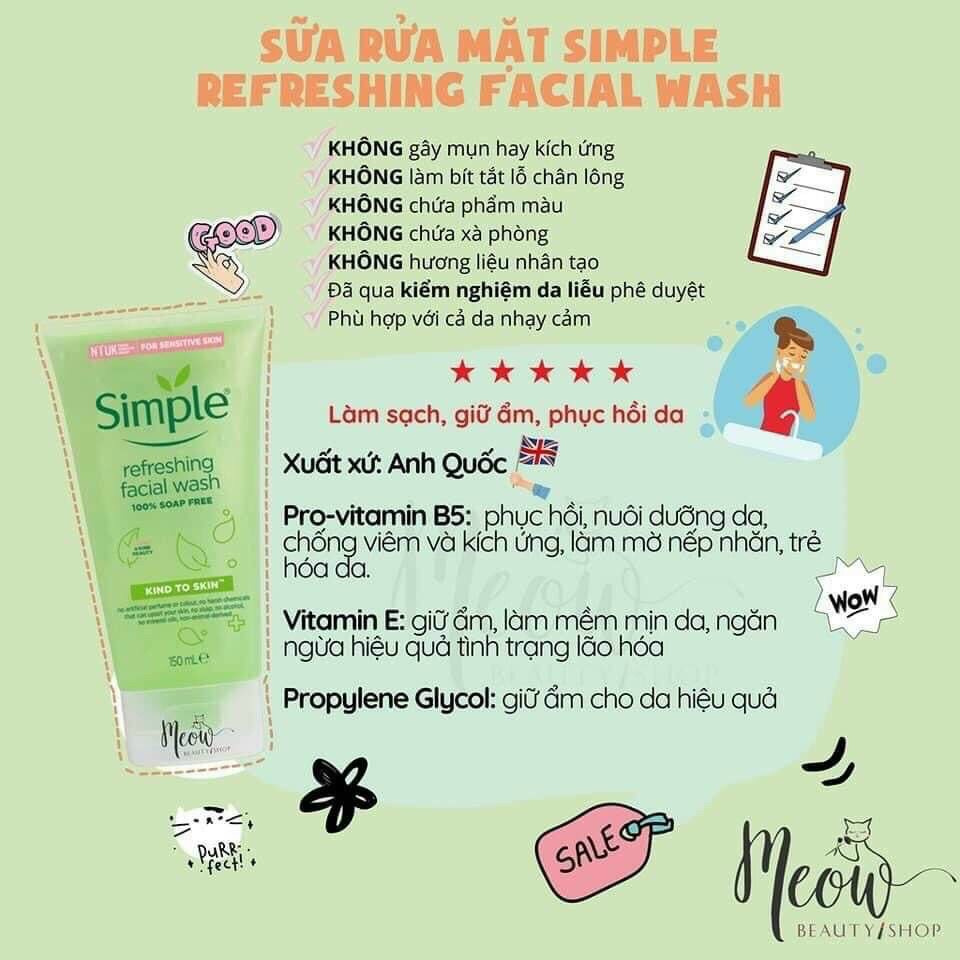 Bộ chăm sóc làm sạch da Sữa rửa mặt, Tẩy trang, Nước hoa hồng Toner hãng Simple UK cho da nhạy cảm | BigBuy360 - bigbuy360.vn