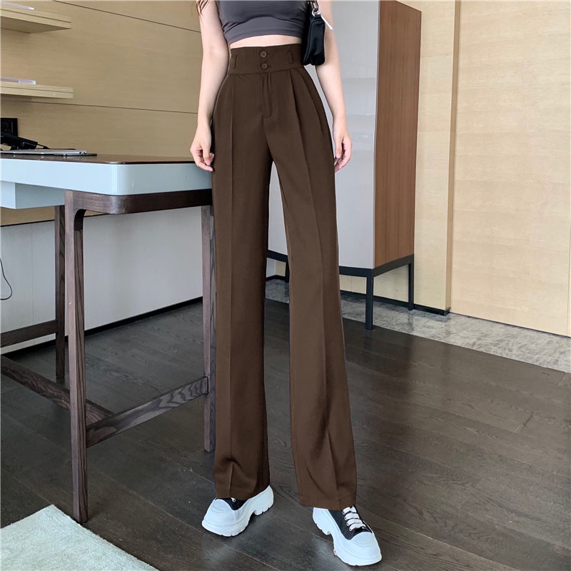 QNU 007 Quần Nữ Culottes Ống Rộng Suông Dài Chất Dày Cao Cấp Lưng Cao Cài Hai Nút Cạp Cao Kéo Dáng Ailee