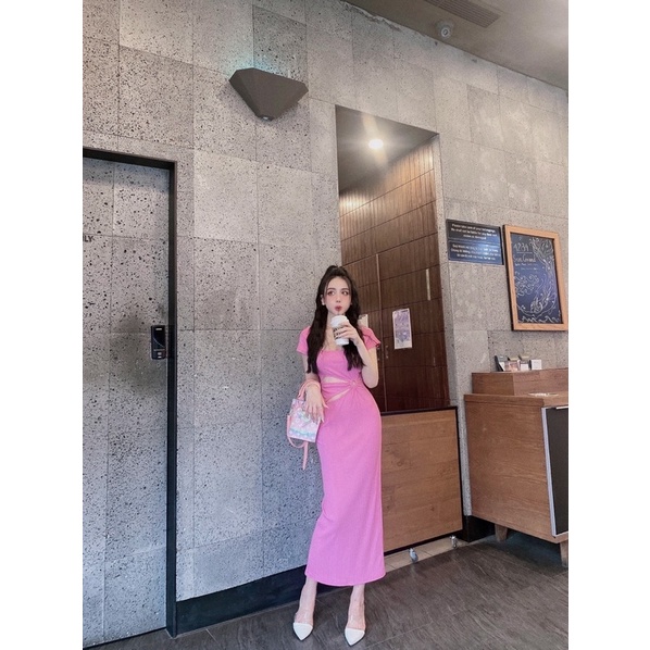 Váy body cut eo khuy tròn