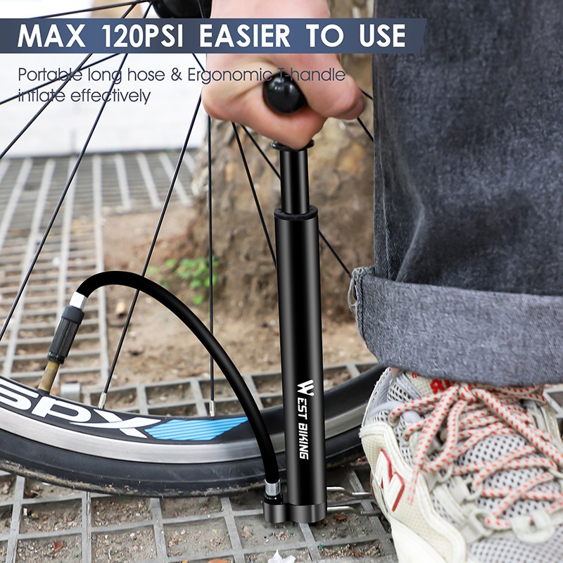 Bơm Xe Đạp WEST BIKING Áp Lực Cao 120PSI Van Presta Schrader Phổ Biến Nhỏ Gọn Tiện Lợi